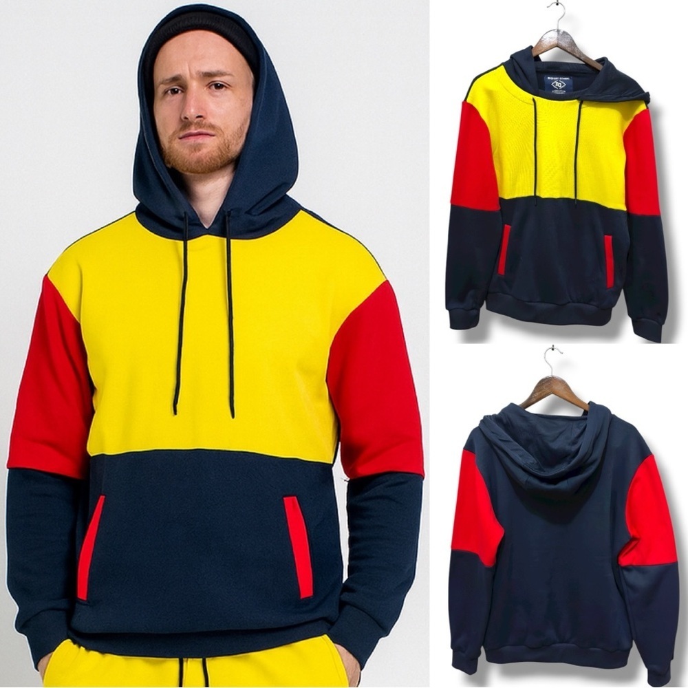 357 Amongst Others |EUC Vintage Men’s Red Yellow Navy Colorblock Hoodie (Size L)
